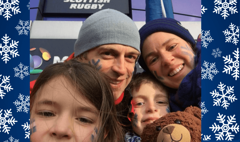 Ruth, her husband, her son and her daughter in a selfie outside Murrayfield stadium