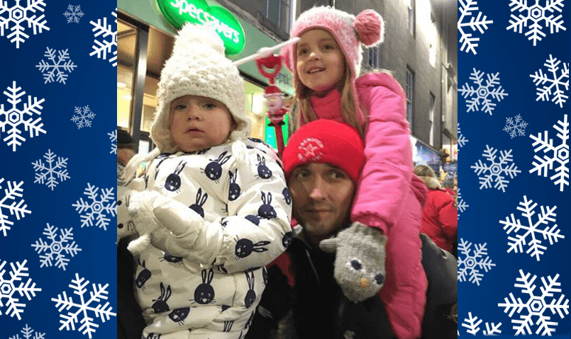 Grant and daughters Callie and Masyn wearing hats and gloves up for a cold day in town