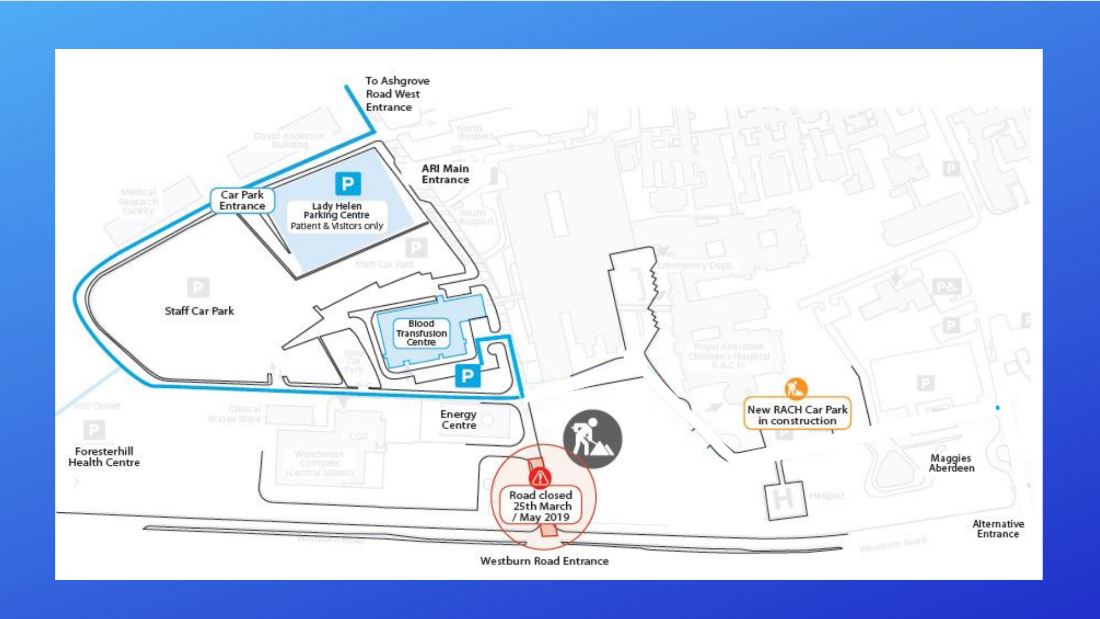 Map of road closure for Aberdeen Donor Centre. 